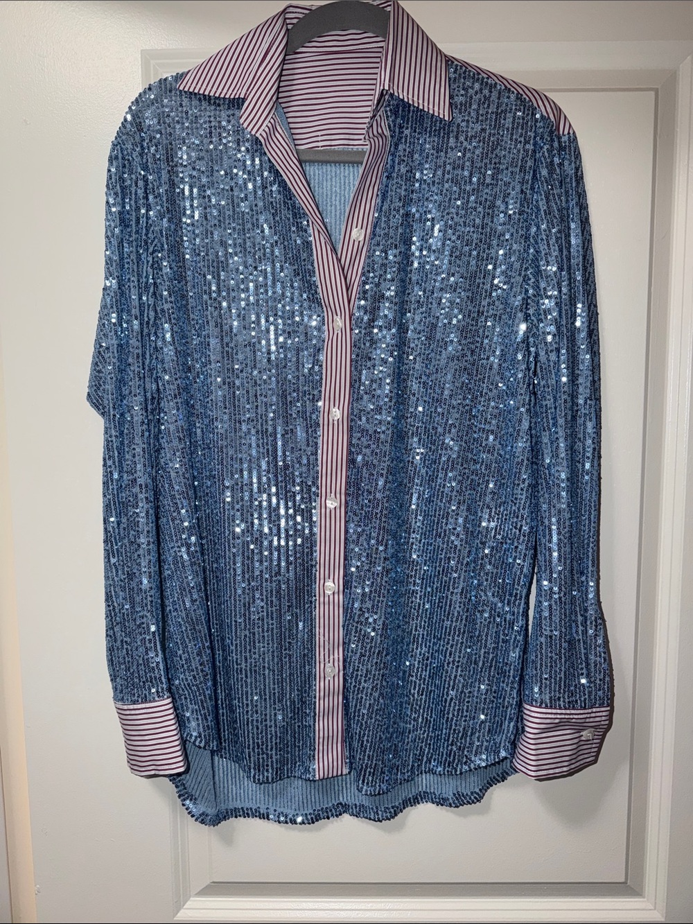 Handover Women Medium Blue Sequin Button-Down Shirt